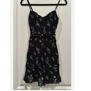 Abercrombie & Fitch Black Floral Smocked Mini Dress Womens XL Ruffle Hem Smocked